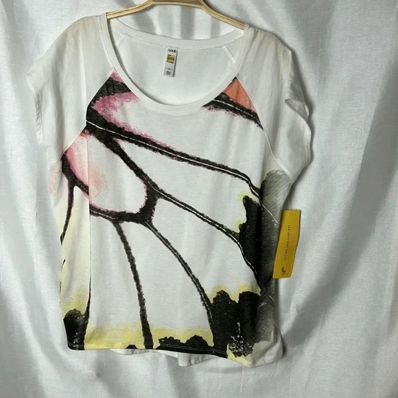 LOLE BEV TOP , graphic tee shirt , boxy , short raglan sleeves, hi low ,abstract - Picture 8 of 14